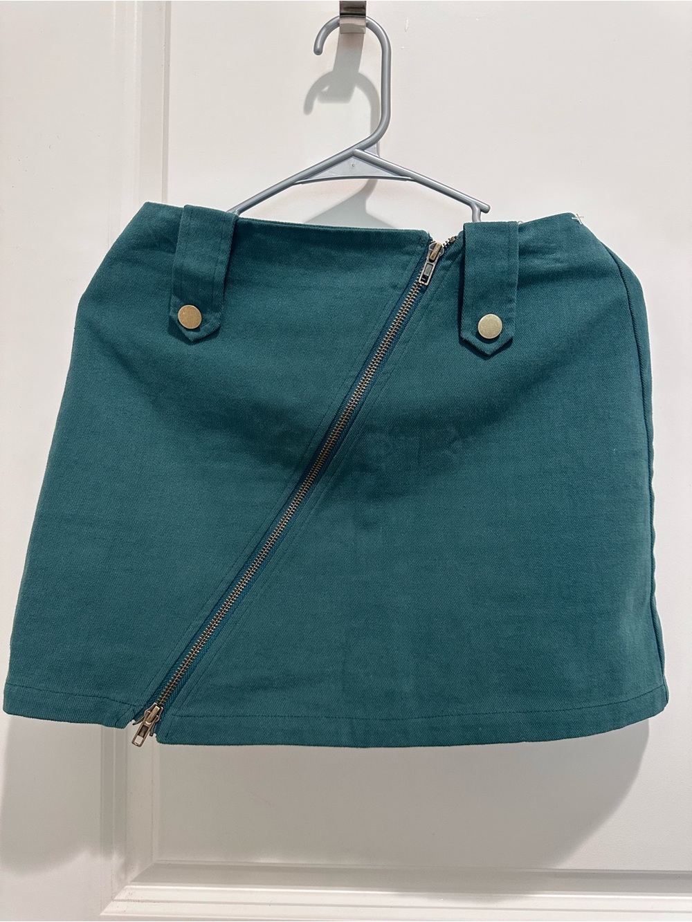 Cider Teal Mini Skirt with Diagonal Zip